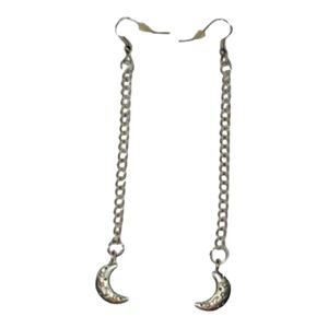 Celestial Silver Crescent Moon Shoulder Duster Earrings Galaxycore Spacecore